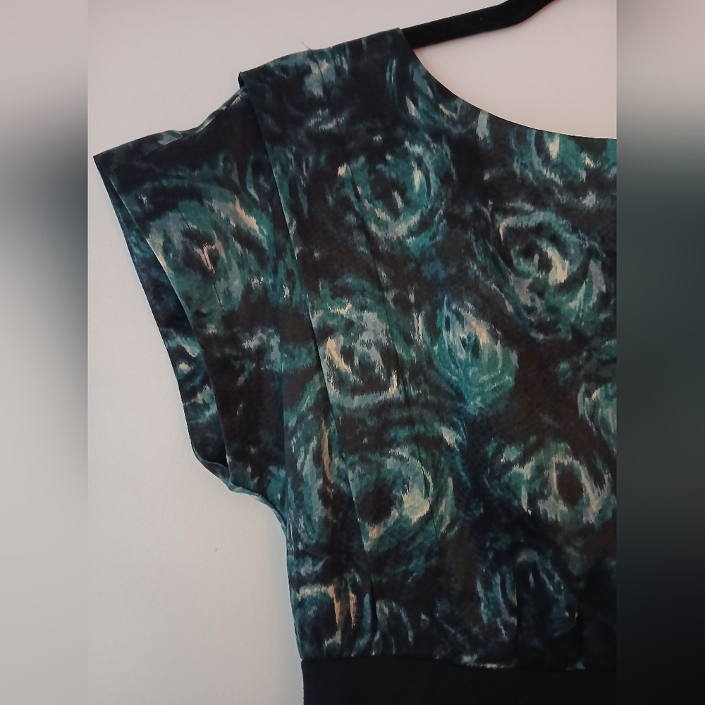 Ann Taylor Blue Black Floral Art Silk Satin Blouse Work Cocktail Dress- 2 - Picture 3 of 12